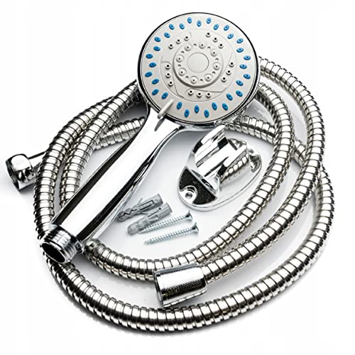 AquaParts Duschkopf Handbrause mit Schlauch und Duschhalter | Verchromt | Regendusche | Duschbrause | Hochdruck Spray | Shower Head | für Baden, Brausekopf und Spa SLU01-WP03-USL05 von Aquaparts