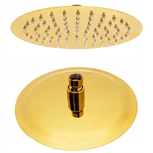 AquaParts Runder Duschkopf | 20cm | 1/2" | Gold | Regendusche | Durchmesser | Wasserfall-Duschkopf | Verstellbarer Kopfbrause | Wassersparend mit Anti-Kalk-Düsen von Aquaparts