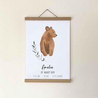 Poster Zur Geburt Din A4 Bär | Personalisierbar Mit Name & Geburtsdaten Namensposter Geburtstafel Geschenk Gebur Aquarell von Aquarellstube
