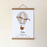 Poster Zur Geburt Din A4 Heißluftballon | Personalisierbar Mit Name & Geburtsdaten Namensposter Geburtstafel Geschenk von Aquarellstube