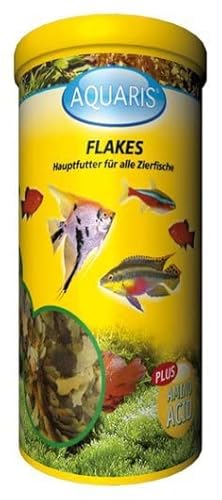 AQUARIS Flakes Aquarium Zierfischfutter - 180 g / 1 L. Hochwertiges Flockenfutter für Zierfische. Nährstoffreich, leicht verdaulich, trübt das Wasser Nicht. Für Guppys, Skalare und Goldfische. von Aquaris