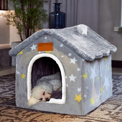 Hundehaus Indoor, Faltbare Hundehütte Zwinger Bett Matte mit Kissen für Kleine Mittlere Große Hunde Katzen, Winter Warm Katzennest Welpenhöhle Sofa Haustierprodukte (groß) von Aquarius CiCi