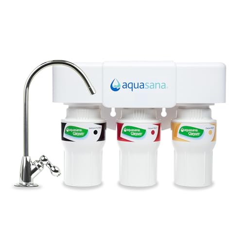 Aquasana AQ-5300.56 3-stufiges Wasserfiltersystem unter der Spüle, Claryum-Filtration, Chlors Filtert 99% Chloramin, Chrome von Aquasana