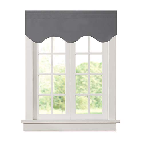 Aquazolax Fenstervolant mit gewelltem Rand für Schlafzimmer, wärmeisoliert, solide Verdunkelungsvorhänge, gewellte Volants für Küche, 132,1 x 45,7 cm, Grau, 1 Vorhang von Aquazolax