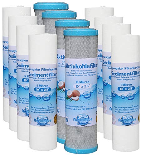 Ersatzfilterset für 10" Zoll Trio Filtergruppe / 8X Sediment.- Polypropylenfilter + 4X Aktivkohlefilter von binoa