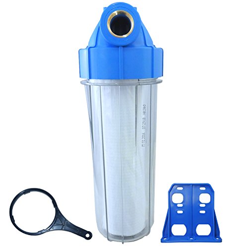Transparentes Filtergehäuse 10" mit 3/4" IG Wandhalter und Filterschlüssel von Aquintos Wasseraufbereitung