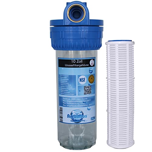 Wasserfilter 10 Zoll | Gewindegröße & Filterkerze wählbar | Vorfilter Garten & Hauswasserwerk (1 Zoll IG, 100µ Nylonfilter) von Aquintos Wasseraufbereitung