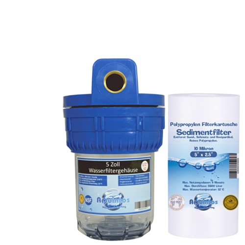 Wasserfilter 5 Zoll Schmutzfilter Sandfilter Vorsatzfilter Garten Hauswasserwerke Filtereinsatz (1/2 Innengewinde, Mit 10 µ Sedimentfilter) von Aquintos Wasseraufbereitung