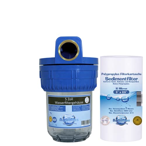 Wasserfilter 5 Zoll Schmutzfilter Sandfilter Vorsatzfilter Garten Hauswasserwerke Filtereinsatz (1 Zoll Innengewinde, Mit 10 µ Sedimentfilter) von Aquintos Wasseraufbereitung