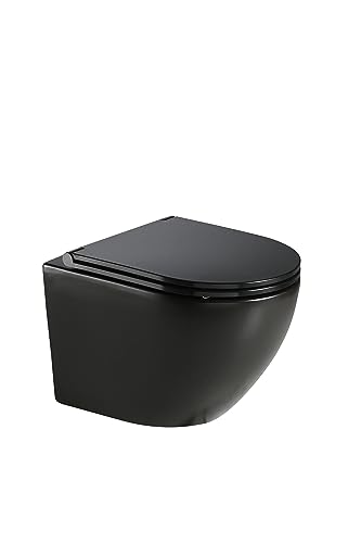 BTW Genua Hänge-WC in mattem Schwarz | 10 Jahre Garantie | Maße 370 x 490 x 360 mm von Aquore