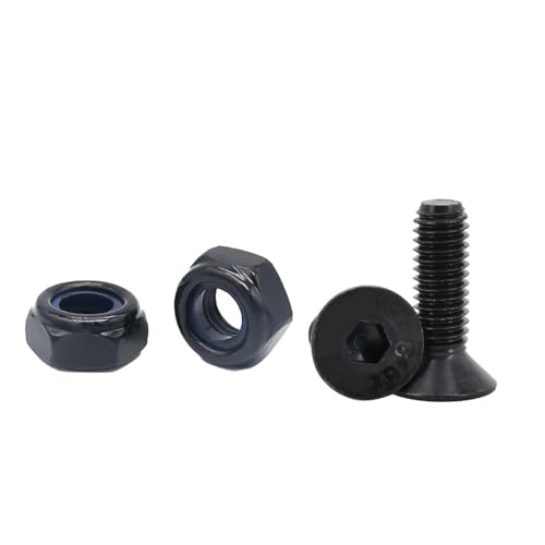 Aqxypas Schrauben- und Mutternsatz aus schwarzem Kohlenstoffstahl mit metrischem Gewinde M2 ​​M3 M4 M5 M6 Sechskant-Senkkopfmuttern aus Nylon mit selbstsichernder Mutter(Countersunk Head,M5x16(20Set)) von Aqxypas