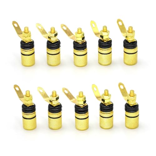 GUYTRM 10 stücke Lautsprecher DIY Terminal Stecker Vergoldete Binding Post Lautsprecher Binding Posts Audio Terminal 4mm Bananenstecker Steckdosen lingli(Black) von Aqxyxsw