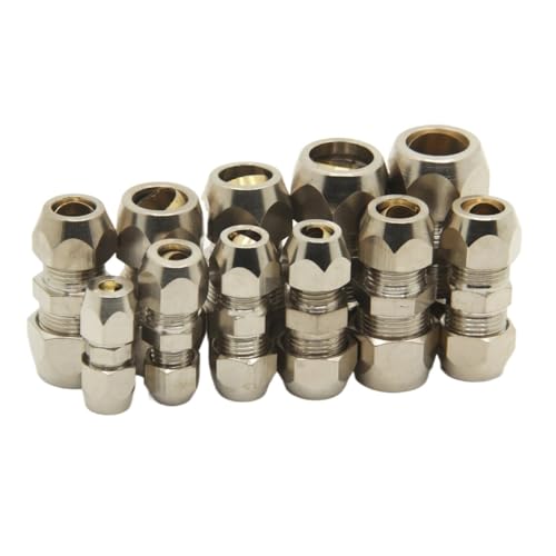 GUYTRM Nickel überzug auf copperCompression Ferrule Rohr Fitting 4-16mm Messing Rohr Doppel Karte Set Kupfer Gelenke Schläuche Mutter Lock Doppel lingli(OD tube 8mm to 12mm) von Aqxyxsw