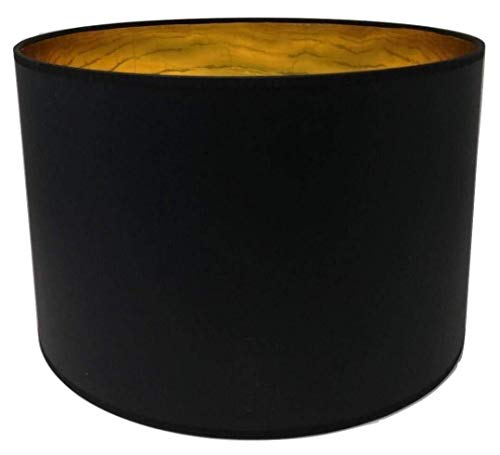 30 cm Lampenschirm Zylinderform schwarz Stoff Goldfutter Handarbeit Deckenanhänger - Tisch - Boden von ArG Lighting