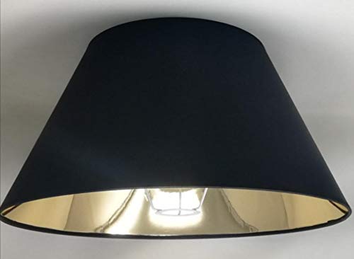 Kegelförmiger Lampenschirm, Schwarzer Stoff mit Goldenem Futter, Handgefertigtes Produkt, für Tischlampe, Stehlampe (Schwarz, 45x25x25) von ArG Lighting