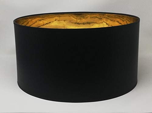 Lampenschirm Zylinder Form Schwarz Stoff Gold Futter Handarbeit Verschiedene Größen Deckenanhänger - Tisch (40 cm Durchmesser 20 cm Höhe) von ArG Lighting