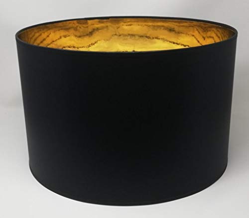 Lampenschirm Zylinder Form Schwarz Stoff Gold Futter Handarbeit Verschiedene Größen Deckenanhänger - Tisch (40 cm Durchmesser 25 cm Höhe) von ArG Lighting