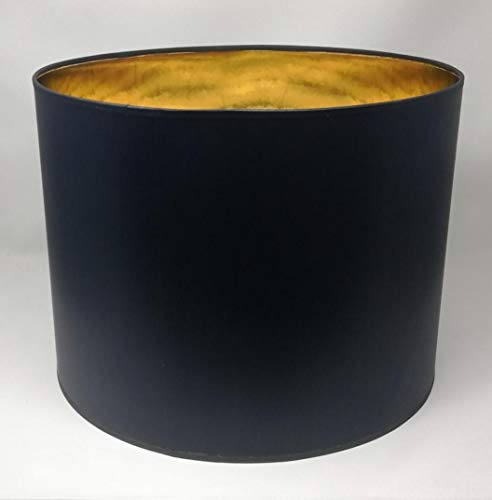 Lampenschirm Zylinder Form Schwarz Stoff Gold Futter Handarbeit Verschiedene Größen Deckenanhänger - Tisch (40 cm Durchmesser 30 cm Höhe) von ArG Lighting