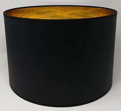 Lampenschirm Zylinder Form Schwarz Stoff Gold Futter Handarbeit Verschiedene Größen Deckenanhänger - Tisch (45 cm Durchmesser 25 cm Höhe) von ArG Lighting