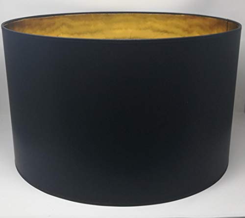 Lampenschirm Zylinder Form Schwarz Stoff Gold Futter Handarbeit Verschiedene Größen Deckenanhänger - Tisch (50 cm Durchmesser 30 cm Höhe) von ArG Lighting