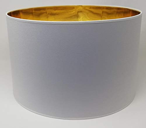 Lampenschirm Zylinder Form Weiß Stoff Gold Futter Handarbeit Verschiedene Größen Deckenanhänger - Tisch (45 cm Durchmesser 30 cm Höhe) von ArG Lighting