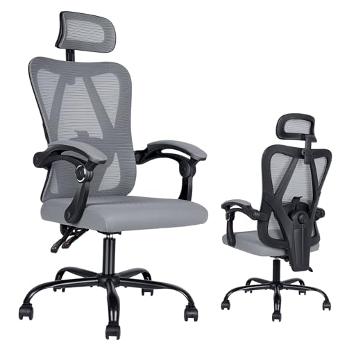 AraSyleon Ergonomischer Bürostuhl: Büro-Computer-Schreibtischstuhl mit hoher Rückenlehne aus Netzstoff und verstellbarer Lendenwirbelstütze, Rollstuhl, Drehstuhl mit Rollen, 3D-Armlehnen und von AraSyleon