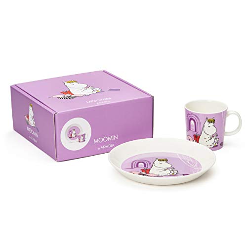 Arabia Moomin Kindergeschirr-Set Snorkmaiden 2-teilig Teller und Tasse Keramik Lila-Weiß, 1052351 von Arabia