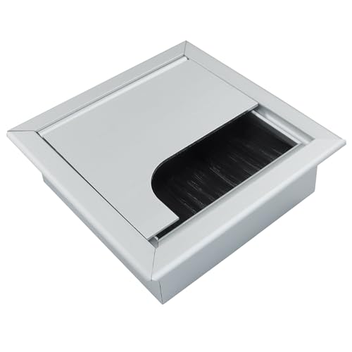 Aracombie Kabeldurchführung, 80 mm x 80 mm, quadratische Lochabdeckung für Schreibtisch-Organizer, silberfarbene Schreibtischtülle für Computertisch von Aracombie