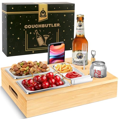 Aragallant Couchbar Snackbox, Couch Bar mit Geschenkbox, Sofatablett Snackspender mit Snackschale, Getränkehalter Flaschenhalter, Snackbar Organizer Abnehmbarer Deckel für Sofa, Couchtisch von Aragallant
