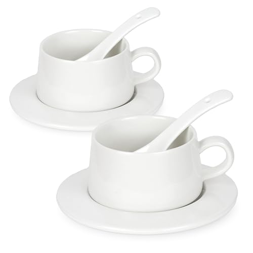 Aramanara 230ml Teetasse und Untertasse 2er Set Keramik Cappuccino Tassen Weiß Kaffeetassen mit Löffel für Kaffee Tee Getränke Latte Americano Espresso Aramanara 230ml Teetasse und Untertasse 2er Set Keramik Cappuccino Tassen Weiß Kaffeetassen mit Löffel für Kaffee Tee Getränke Latte Americano Espresso von Aramanara