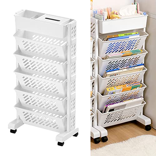 6 Tier Slim Storage Trolley, Bewegliches Rolling-Bücherregal auf Rädern mit Rotierbarem und Abnehmbarem Merkmal, Kunststoffmaterial, Platzeinsparung, Tragbarer, Mehrschichtiger Kapazität, Vielseitig 6 Tier Slim Storage Trolley, Bewegliches Rolling-Bücherregal auf Rädern mit Rotierbarem und Abnehmbarem Merkmal, Kunststoffmaterial, Platzeinsparung, Tragbarer, Mehrschichtiger Kapazität, Vielseitig von Aramox