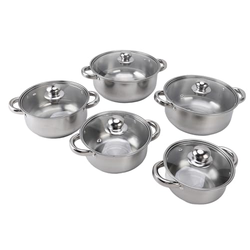 Aramox 5pcs Edelstahl -Töpfe Stockpot -Suppentopf mit Glasdeckel Stapelküchenkochgeschirrset für Verschiedene Kochanforderungen Geeignet von Aramox