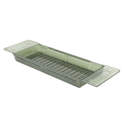 Aramox Badewanne Bad Caddy Tablett Bambus Badewanne Tisch Einstellbare Länge 56,5 cm Bis 80 cm mit Mehreren Entwässerungslöchern für das Bad Spa Entspannung (hellgrün) von Aramox