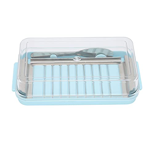 Aramox Butterschneider-Behälter mit Transparenter Abdeckung, Edelstahl-Butterschneider, Käse-Aufbewahrungsbox, Behälter für Küchenbedarf (Buttergitter-Lochschneidebox (blauer Boden) von Aramox