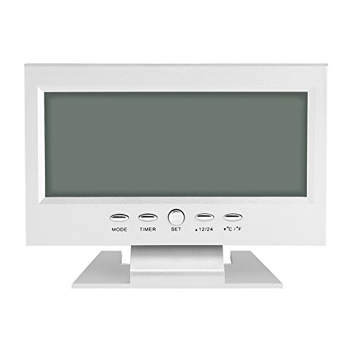 Digitaluhr Elektrische, LCD Digital Sound Sensor Tisch Schreibtisch Wecker mit Kalender und Temperaturanzeige(White) von Aramox