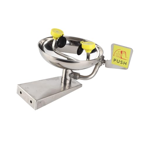 Aramox Doppeldüse Augenwaschstation, 304 Edelstahl -Wandmontage -Augenwaschmaschine mit Sicherheitsschild, Notfallbewässerung für Labors und Workshops von Aramox