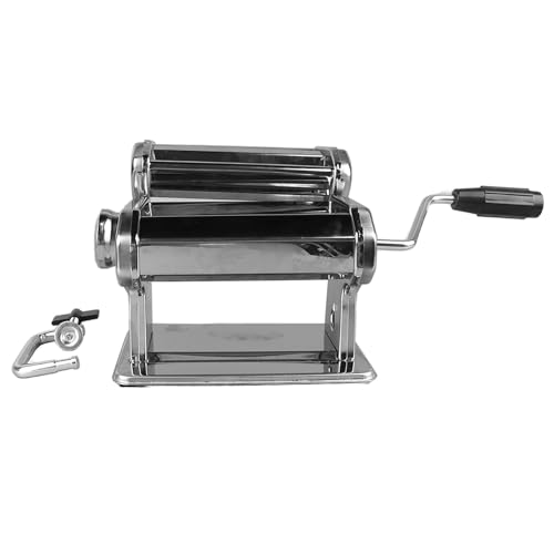Aramox Handkurbel Pasta Maker Manual Noodle Machine Edelstahlteig-Teigwalze mit Zwei Cutter-Kopf 2-4 Mm und 7 Dicke für Spaghetti Fettuccini Lasagne Knödelschalte von Aramox