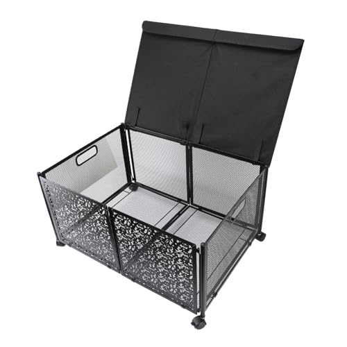 Aramox Langlebige Metallspielzeugkiste Faltbare Spielzeugspeicherbox mit 360 ° -rotierenden Rädern, Großer 70 -l Kapazitätsbehälter für Kindergarten Versorgungsraum (Black) von Aramox