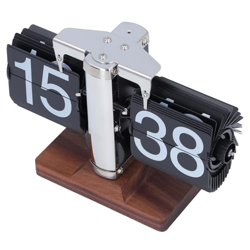 Aramox Mechanical Flip Deskuhr Retro Leicht zu Lesen 24 Stunden Desktop-Uhr für Wohnzimmerstudienzimmer Schwarz Walnuss (Black) von Aramox