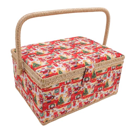 Aramox Nähkorb Organizer, Polyester -Stoffbox mit Abnehmbarem Tablett und Transparenten Teilern Zum Nähen von Vorräten und Handwerkstools von Aramox