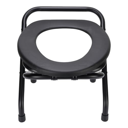 Aramox Nicht Rutschfaltes Kommode-Toilettenstuhl Fester Eisenrahmen Bequemer Commode-Stuhl für Reisecamping (38 cm) von Aramox
