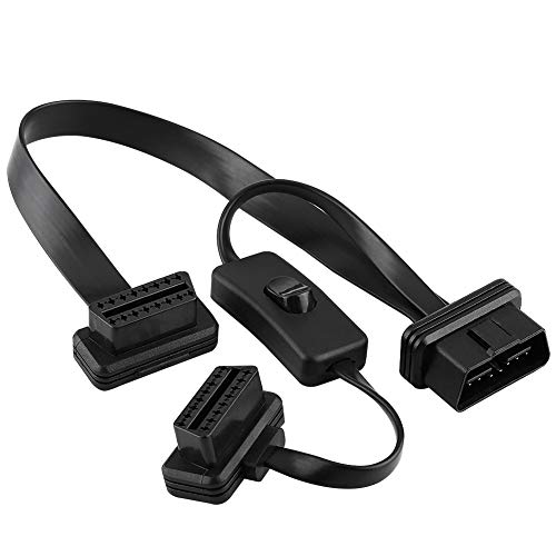 Aramox OBD2 Splitterkabel 16 Pin Stecker auf 2x Buchse mit Schalter - Flaches Verlängerungskabel für Diagnosegeräte - Hochflexibel & langlebig von Aramox