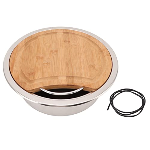 Aramox RV-Spüle, 360 X 120 Mm/14,17 X 4,72 Zoll RV 304 Edelstahl-Spüle Handbecken, Rundes Handwaschbecken, Waschbecken mit Bambus-Hackklotz für Boote von Aramox