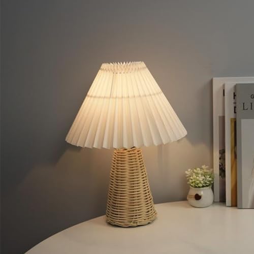 Aramox Rattan Faltenlampe, Vintage -Tischlampe mit Rattan -Basis und Weiches Warmes Licht für Schlafzimmer und Wohnzimmerdekoration von Aramox