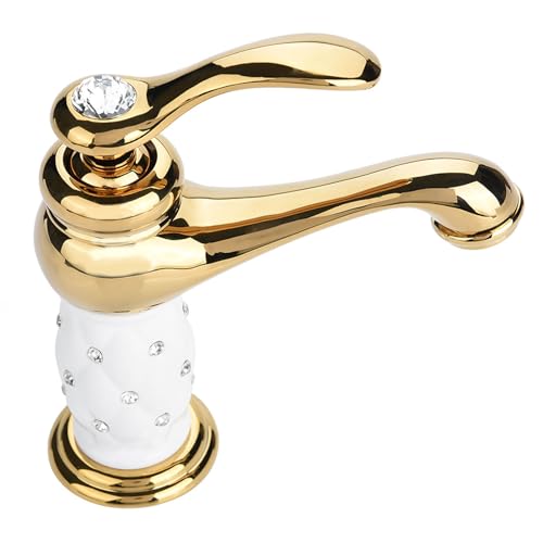 Aramox waschtischarmatur, Solide Messing Mischbatterie Kalt/Warmwasserhahn mit Strass Ornamente für Waschbecken(Golden) von Aramox