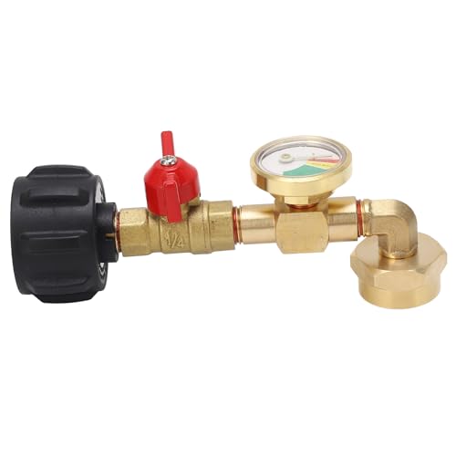 Aramox Tankadapter mit Gesprächsmessstoffe, EIN Off -Steuerventil -Gaselbogenadapter für 1 Pfund Tank, Leicht Gasspiegel, Festes Messingmaterial für 1‑20 Lbs QCC1 Zylinder überprüft von Aramox