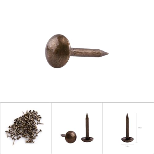 Bronzefarbene Metalletiketten, Reißzwecken, Stifte, Sortiment, 100 Stück, Nägel, Dekorative Nietennägel für Sofa, Schuhe, Türen (6 * 14mm) von Aramox