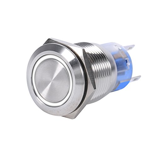 Druckknopfschalter LED Verriegelungsknopf Schalter, 19 mm 12V LED wasserdichter rostfreier selbstsichernder verriegelnder Druckknopfschalter Momentan Druckknopf(Weißes LED-Ringlicht) von Aramox