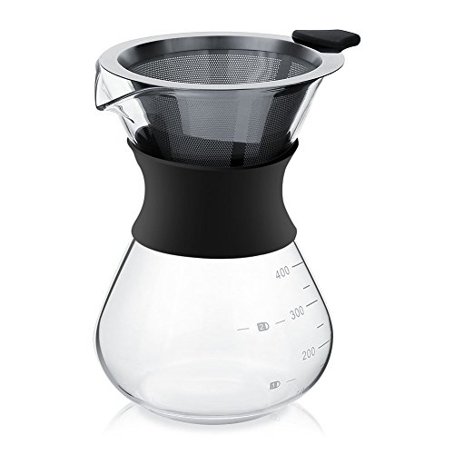 Kaffeemaschine, Tropfmaschine mit Echtholzhülse, manuell, Kaffeefilter, 400 ml, für Over Glaskaraffe mit Permanent-Kaffeefilter aus Stahl von Aramox