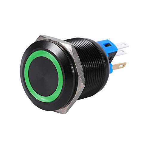 LED Button Switch, Auto Druckknopfschalter 22mm 12V LED Wasserdichter selbstsperrender Verriegelungs Druckschalter(Green LED) von Aramox